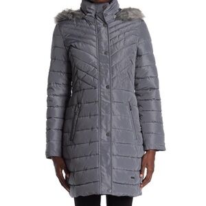 NWT Kenneth Cole Faux Trim Puffer Coat